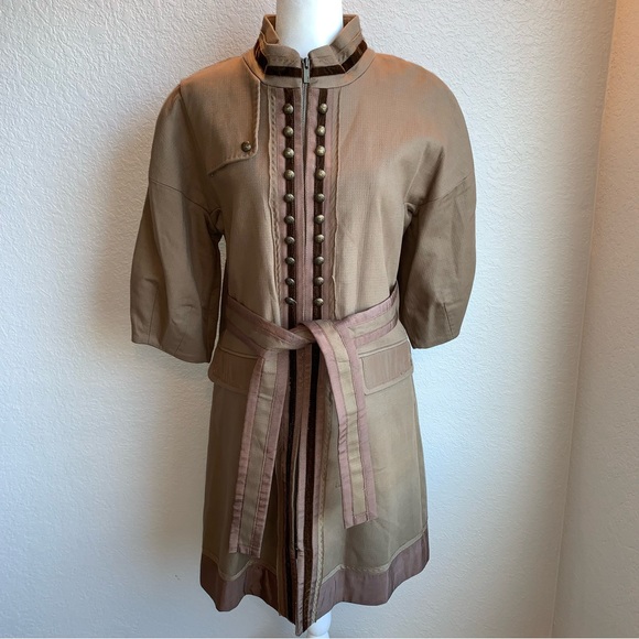BCBGMaxAzria Jackets & Blazers - New BCBGMaxAzria $398 Long Lined Military Belted Tan Coat Jacket Medium RARE